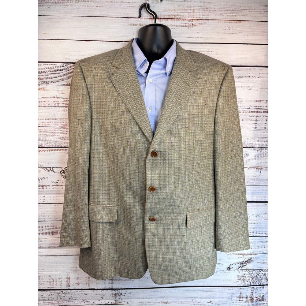 Jos A‎ Bank Silk Wool Tweed Signature Blazer 44R Taupe Plaid Sport Coat Luxe NWT
